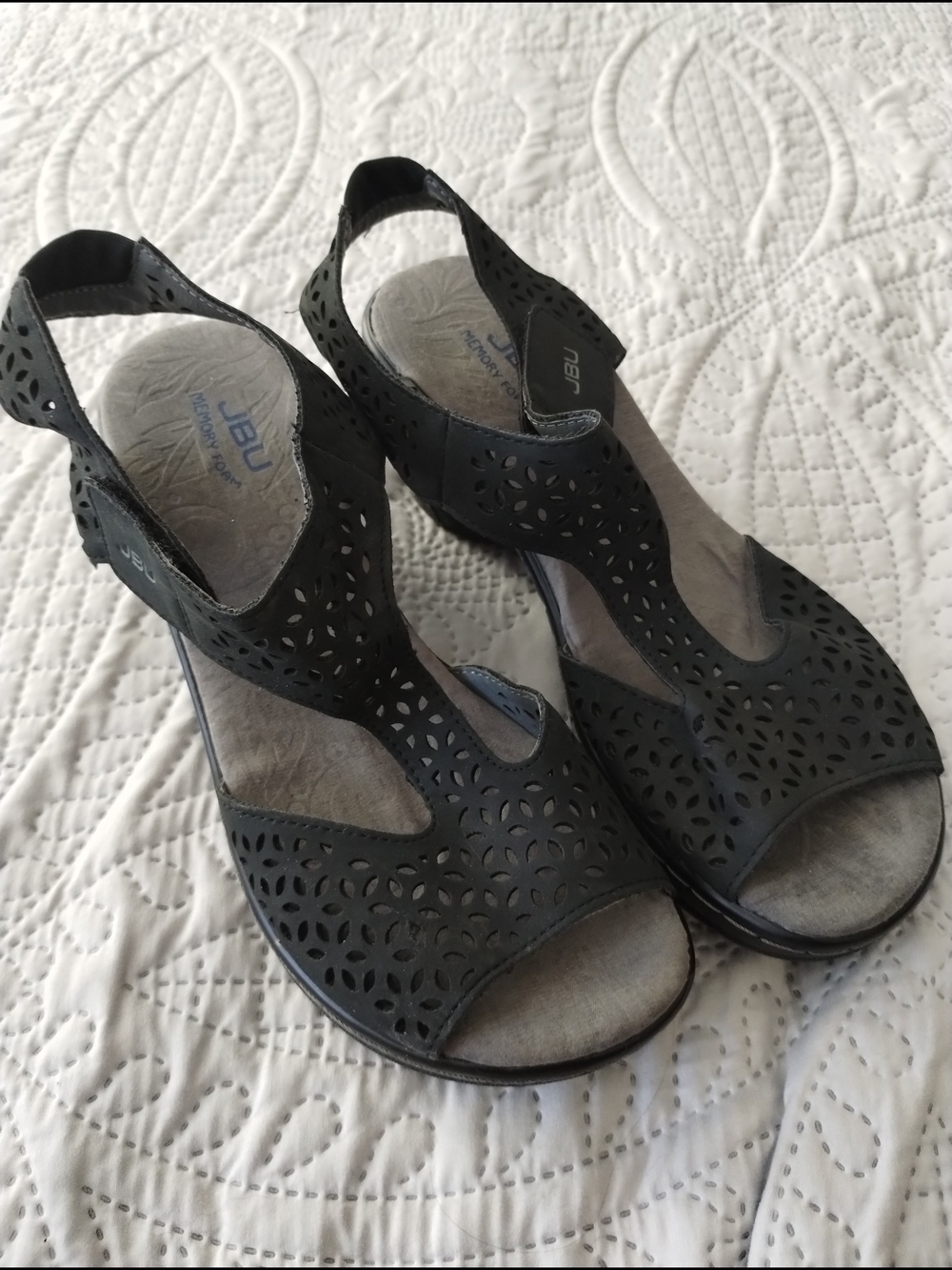 JBU Women's Black Perforated Slingback Sandals